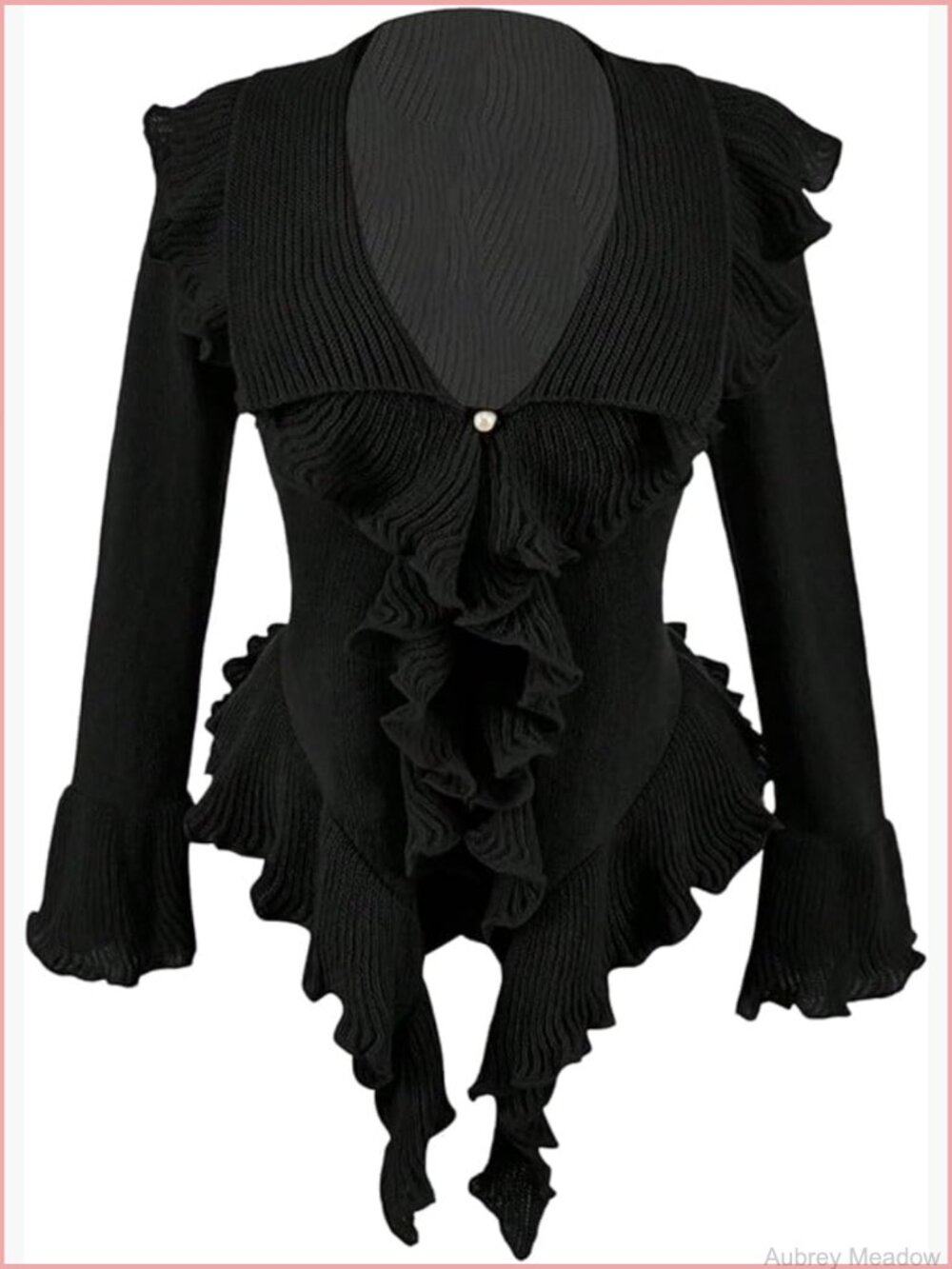 Women's Plus Size Ruffle Cardigan Bell Long Sleeve Knit Sweater